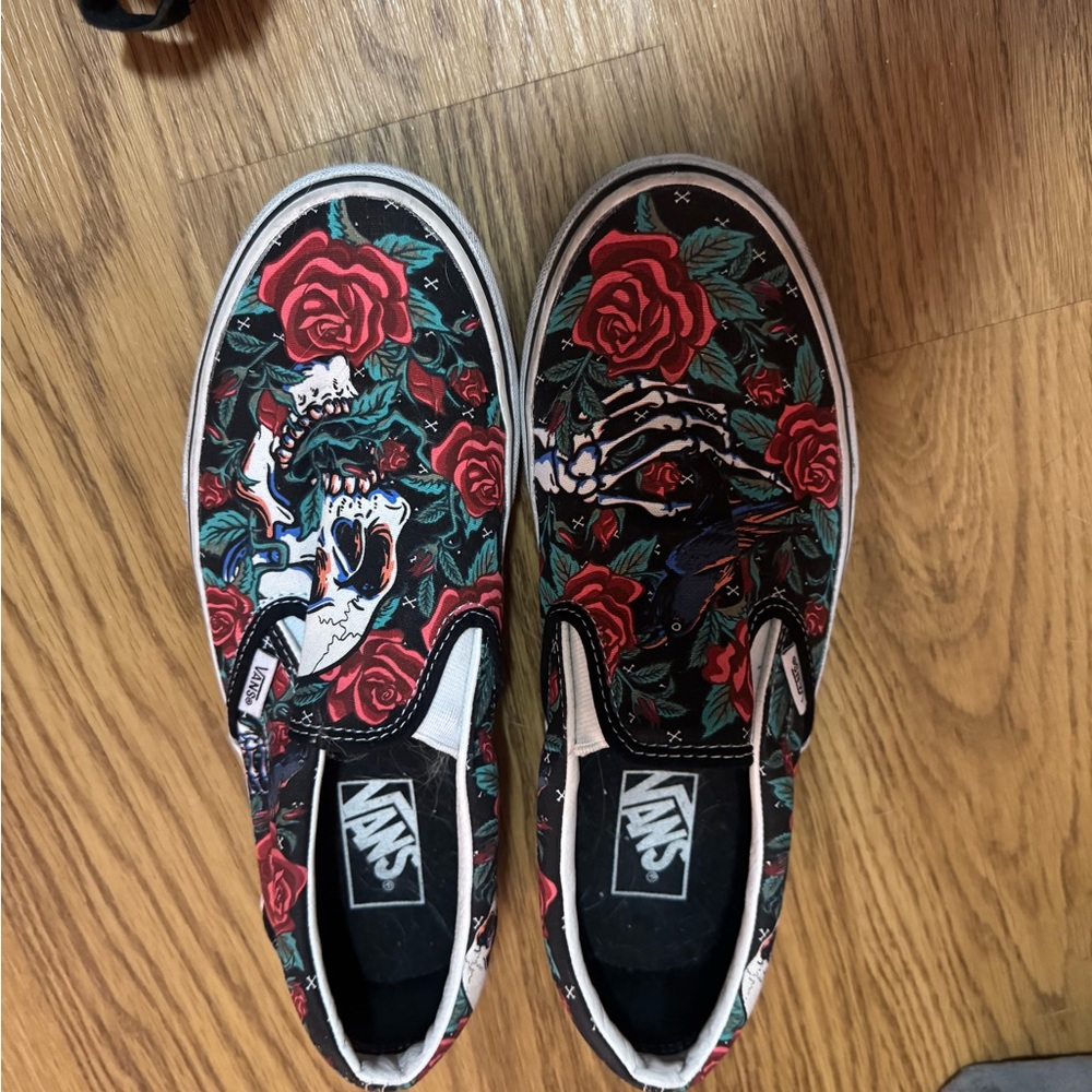 Vans Red Rose Skull Slip-On Shoes